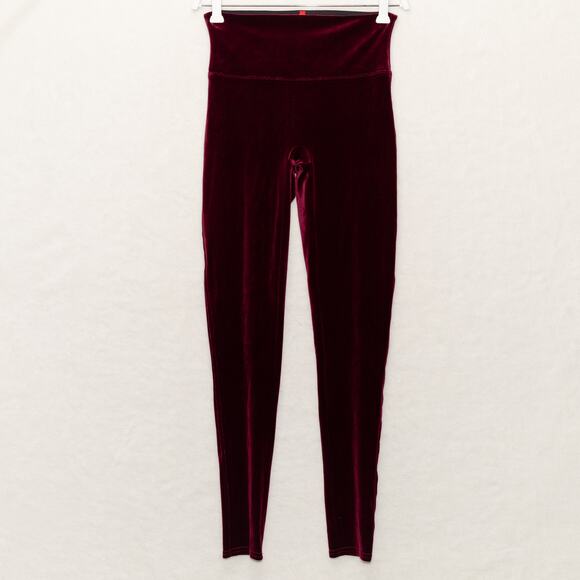 SPANX Velvet Leggings Slimming Tummy Control Velour Merlot Wine Sz M - Picture 4 of 12